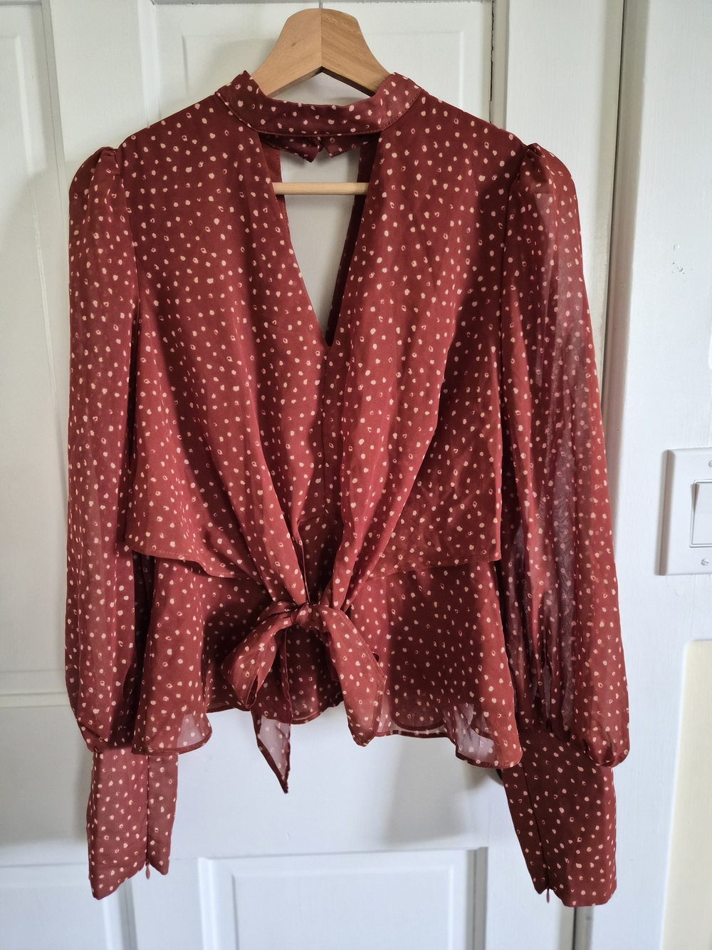 Tie-Front Polka Dot Blouse in Rust